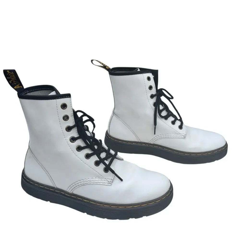 Dr Marten Zavala White Leather Combat Boots US Women's Size 8 EU 39